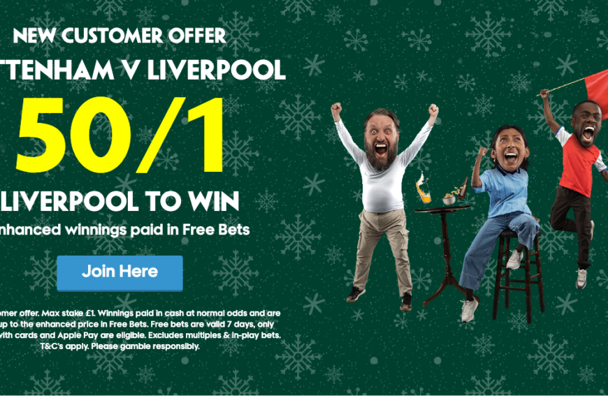 Paddy Power Sign Up Offer - Get 50/1 On Liverpool To Win Vs Tottenham